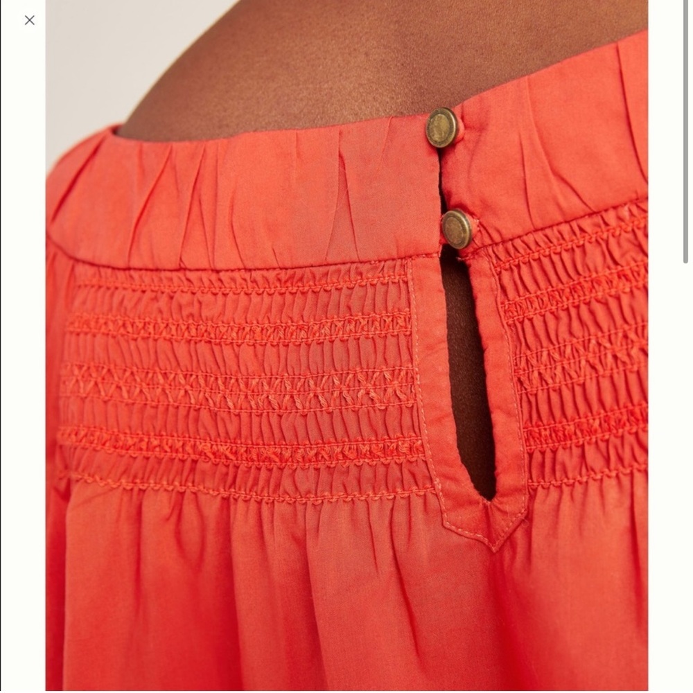 Anthropologie Maeve Coral Poplin Smocked Neck Peasant Top Size XS NWT - Picture 4 of 11